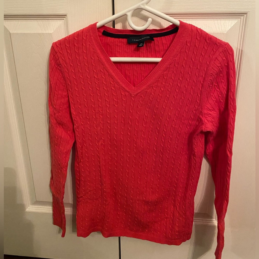 Tommy Hilfiger Women's Red Cable Knit Sweater